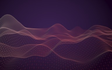 Abstract landscape background. Cyberspace purple grid. hi tech network. 3D illustration