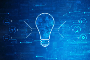 2d illustration bulb future technology, innovation background, creative idea concept 
