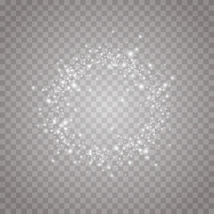 Vector light ring. Round shiny frame with lights dust trail particles isolated on transparent background. Magic concept