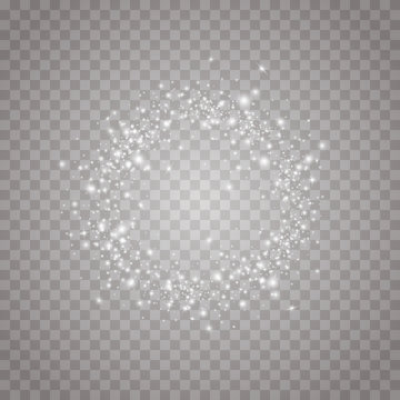 Vector light ring. Round shiny frame with lights dust trail particles isolated on transparent background. Magic concept