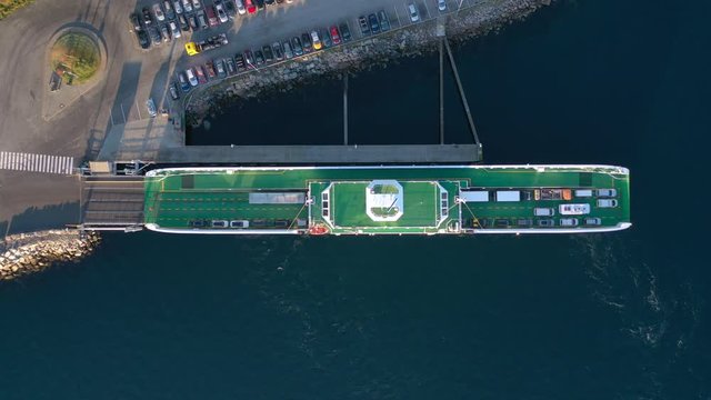 Vehicle Ferry Time Lapse Aerial View at Port 