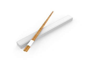Chopsticks with a chopstick box, mock up template on isolated white background, 3d illustration