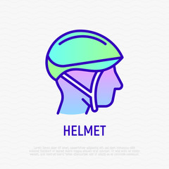 Helmet thin line icon for bicycle, scooter, motorcycle. Head protection. Sport equipment. Modern vector illustration.