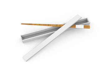 Chopsticks with a chopstick box, mock up template on isolated white background, 3d illustration
