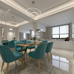 Part of interior dining room 3D rendering