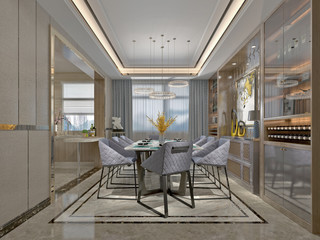 Part of interior dining room 3D rendering