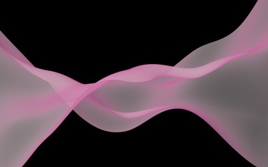 Abstract wave. Scarf. Bright ribbon on black background. Abstract smoke. Raster air background. 3D illustration