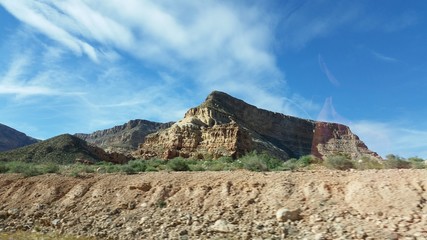 mountain, landscape, sky, nature, rock, hill, blue, clouds, desert, rocks, travel, mountains, stone, view, cloud, summer, green, scenic, outdoors, day, sunny, scenery, rocky, grass, island