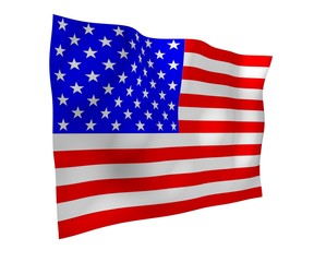 Waving flag of the United States of America. Stars and Stripes. State symbol of the USA. 3D illustration