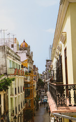 Fototapeta na wymiar A street in Old Havana, seen from a balcony