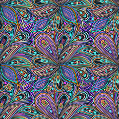 Seamless colorful mosaic pattern with paisley. Traditional ethnic ornament. Vector print. Use for wallpaper, pattern fills,textile design.