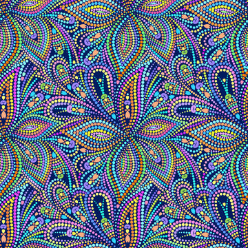 Seamless colorful mosaic pattern with paisley. Traditional ethnic ornament. Vector print. Use for wallpaper, pattern fills,textile design.