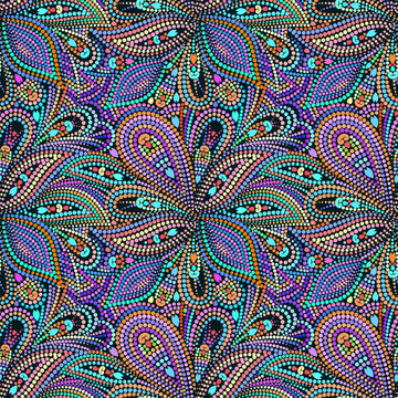 Seamless colorful mosaic pattern with paisley. Traditional ethnic ornament. Vector print. Use for wallpaper, pattern fills,textile design.