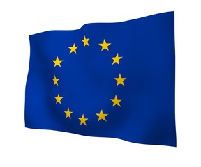Slightly waving flag of the European Union isolated on white background, 3D rendering. Symbol of Europe. 3D illustration