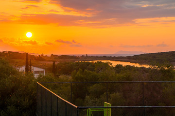 Beautiful sunset above the sea in Corfu (Greece)