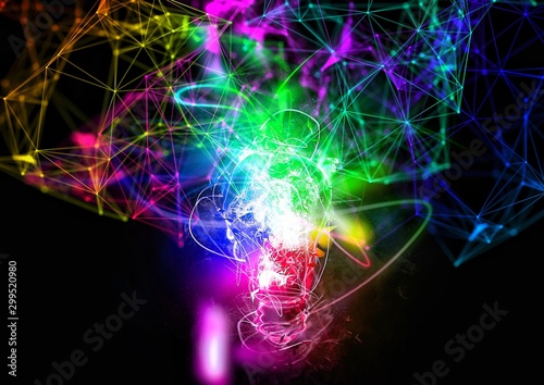 虹色に光輝く抽象的な電球 Wall Mural Wallpaper Murals K Yu