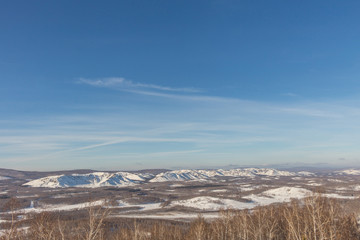 The view from the mountain Austau on the mountain range Nurali, South Ural, Bashkortostan, Russia