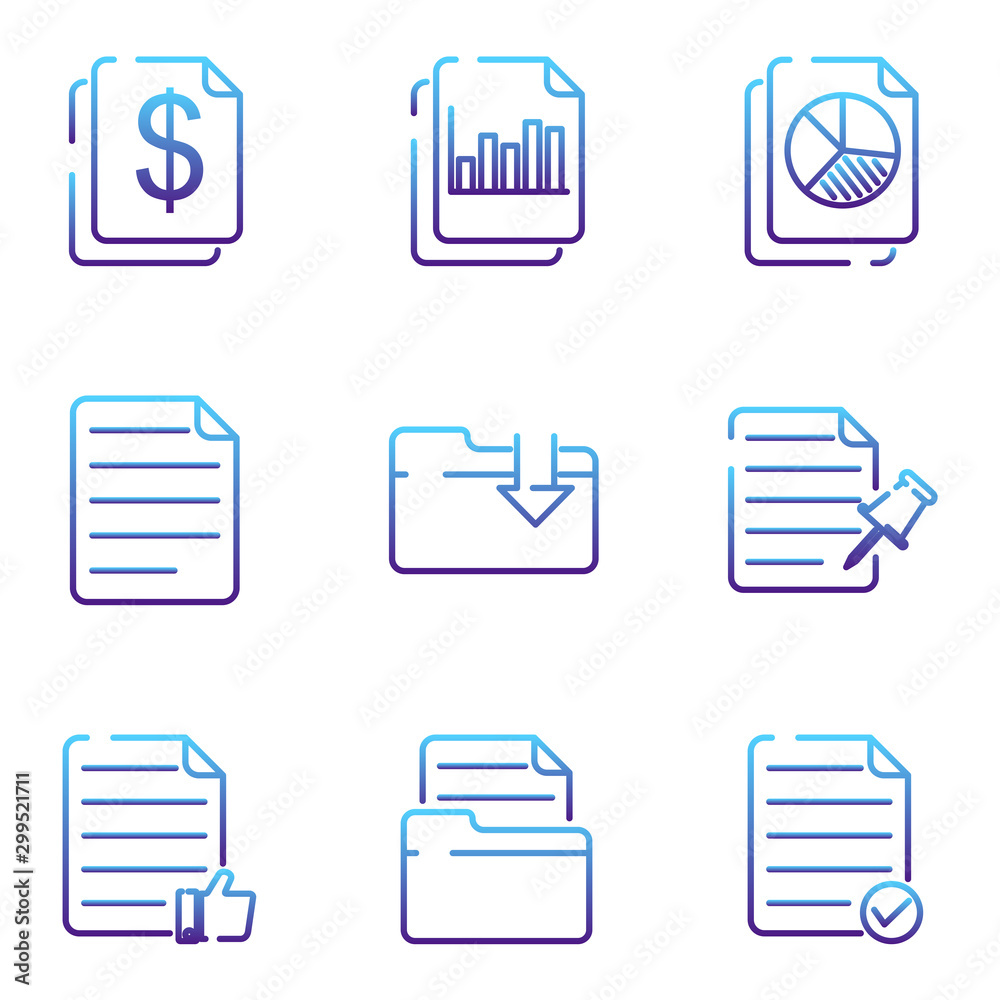 Aufkleber Document web set icon template color editable. Document auditing web pack symbol vector sign isolated on white background illustration for graphic and web design.