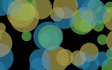 Multicolored translucent circles on a dark background. 3D illustration