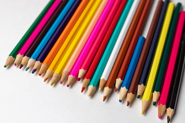 many color pencils isolated on white background. design layout.
