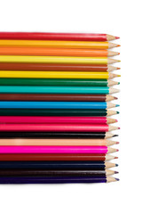 many color pencils isolated on white background. design layout.