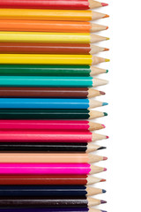 many color pencils isolated on white background. design layout.