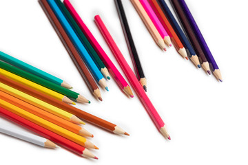 many color pencils isolated on white background. design layout.
