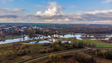 Pułtusk, widok z lotu ptaka na miasto i rzekę Narew © lukszczepanski