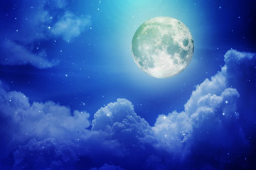 Fototapeta na wymiar Full moon in night sky.