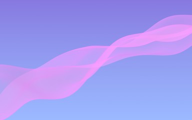 Pink wave on blue sky abstract background. Fluttering pink scarf. Waving on wind pink fabric. 3D illustration