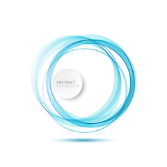  Wavy blue smoky wave lines in the form of circles with a shadow on a white background. Brochure Template