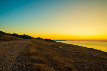 Sunset at Antinioti West Beach in Corfu Island