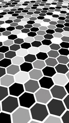 Honeycomb gray colored. Perspective view on polygon look like honeycomb. Isometric geometry. 3D illustration