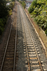 An image of a rail way to the misty horizon