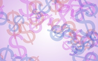 Multicolored translucent dollar signs on white background. Red tones. 3D illustration