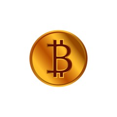 Flat icon gold bitcoin isolated on white background. Vector illustration.