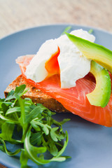 Poached Egg with Smoked Salmon and Avocado on Toast.