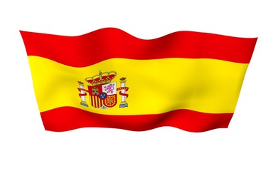 Obraz premium The flag of Spain. Official state symbol of the Kingdom of Spain. Concept: web, sports pages, language courses, travelling, design elements. 3d illustration