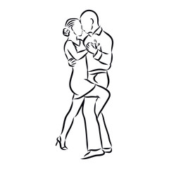 Couple dancers Sketch, contour vector illustration 