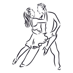 Fototapeta na wymiar dancers tango sketch, contour vector illustration 