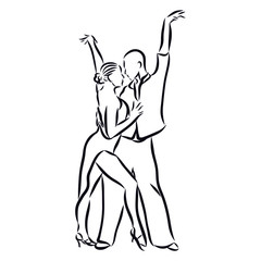 illustration of dancers, sketch, contour vector illustration 