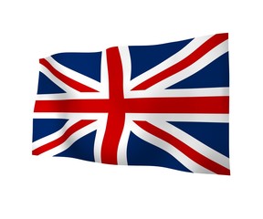 Waving flag of the Great Britain. British flag. United Kingdom of Great Britain and Northern Ireland. State symbol of the UK. 3D illustration