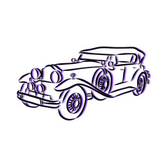 Fototapeta na wymiar car on white background, retro car sketch 