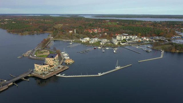 Aerial view of the island Slottsholmen in the town V&auml;stervik in Sweden