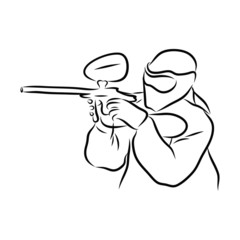 sketch of man paintball player, contour vector illustration 