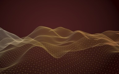 Abstract landscape on a brown background. Cyberspace grid. hi tech network. Depth of field. 3D illustration