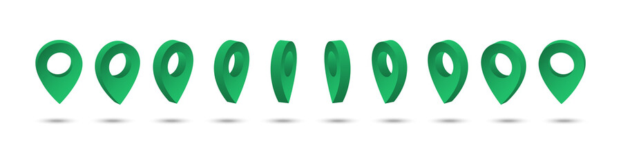 Isometric green map pointers. Location pointers. Vector illustration.