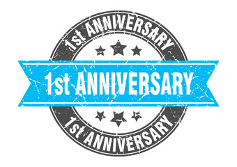 1st anniversary round stamp with turquoise ribbon. 1st anniversary