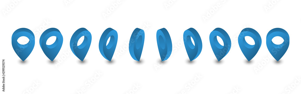 Poster isometric blue map pointers. set of 3d location pointers. vector illustration.