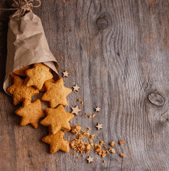 gingerbread cookie on wooden background